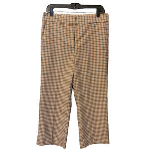 LOFT Flat Front Tan and Black Checkered High Rise Slim Wide Leg 10 Petite